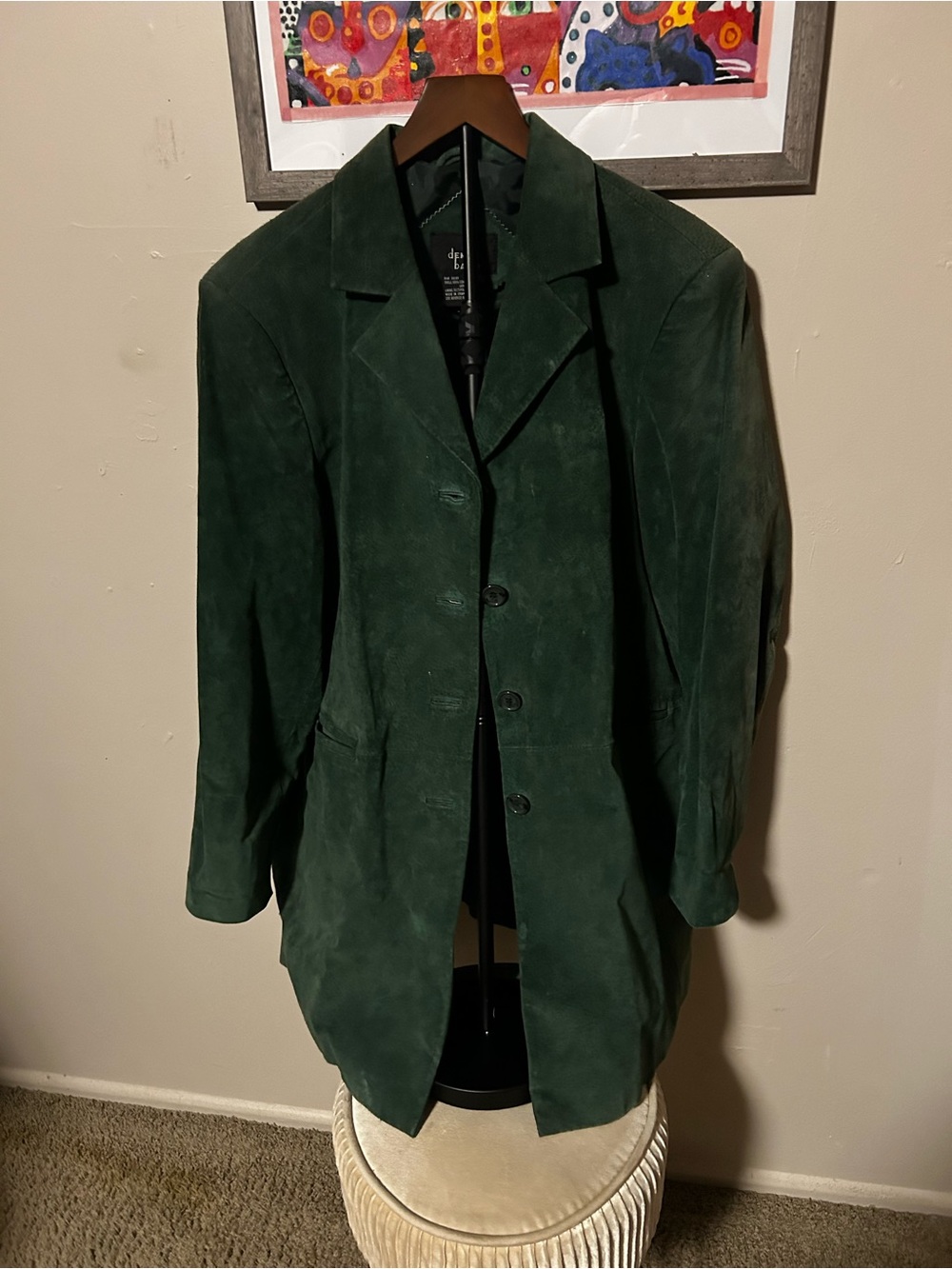 dennis basso Dark Green Suede Blazer Coat